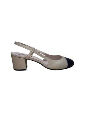French Sole Ny Women’s Camel Black Leather Slingback Cap-Toe Heels Size 8B